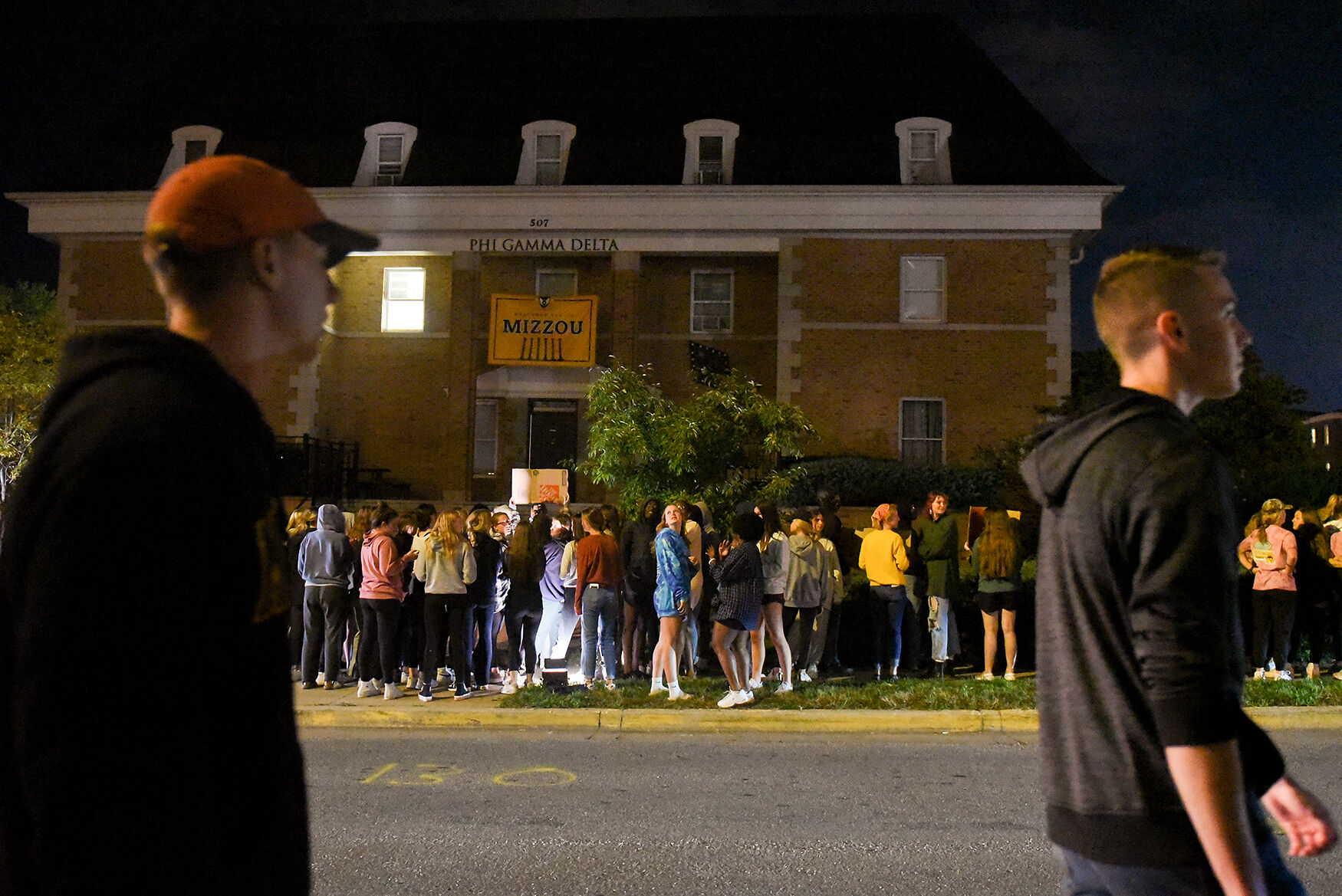 Protesters chant outside Phi Gamma Delta